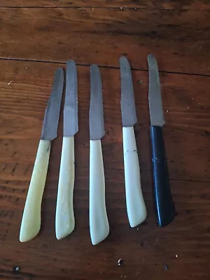 5 Vintage Italian Retro Knife Set Faux Bone Handles Colmar Inox Yellow Black  • $25