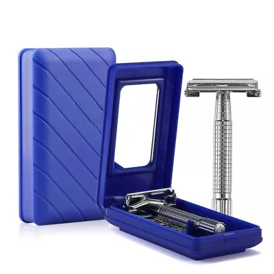 Non Slip Double Edge Shaving Razor Stainless Steel Handle With Travel Case • $7.95