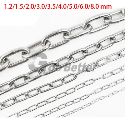 Stainless Steel Chains Long/Short Link Metal Chain 1.2mm 2mm 3mm 4mm 5mm 6mm 8mm • $2.39