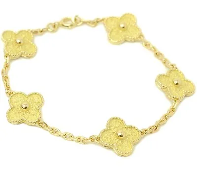 Van Cleef & Arpels VCA Vintage Alhambra 5P Bracelet 6.8  18k Yellow Gold Auth • £4218.39