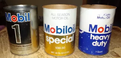 3-lot Vintage Assorted Mobil Quart Oil Cans No Tops Empty Good Used • $9.99