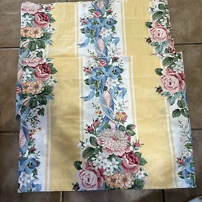 Vintage Croscill Home Princess Yellow Floral Stripe Valances 86” Wide 2pcs USA • $14