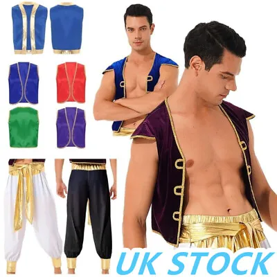 UK Men's Arabian Prince Role Play Costume Vest Waistcoat And Lantern Pants Set • £13.88