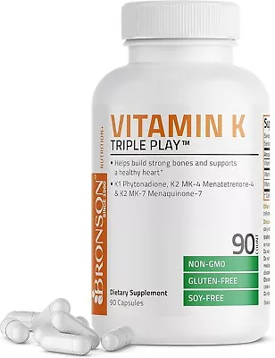 Bronson Vitamin K Triple Play (Vitamin K2 MK7 / Vitamin K2 MK4 / Vitamin K1) Ful • $14.60