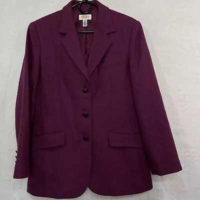 Vintage 80s 90s Talbots Women 12 Petite Wool Tweed Blazer Jacket Plum Purple USA • $34.90