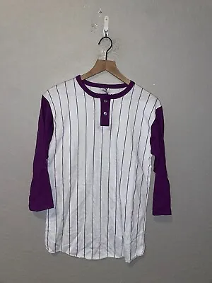 1980s Vintage Bantams White Striped Purple Baseball Jersey Shirt Style Blank VTG • $20