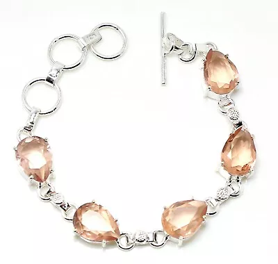 Morganite Gemstone Handmade 925 Sterling Silver Jewelry Bracelet Sz 7-8  • $10.99