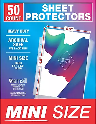 Samsill 50 Pack Mini Clear Heavyweight Sheet Protectors 5.5 Assorted Sizes • $11.32