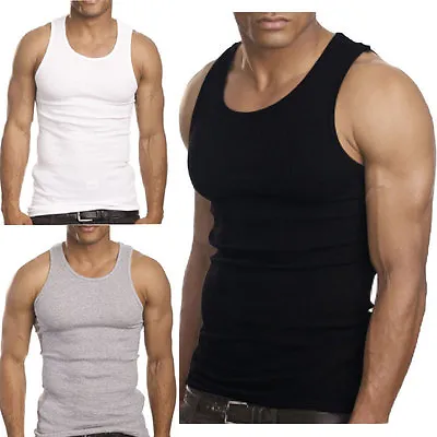 3-12 Packs Men 100% Cotton Ribbed Tank Top A-Shirt Wife Beater Undershirts Lot • $12.49