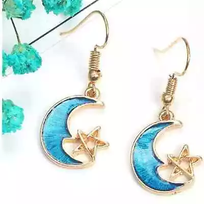 Blue Moon And Star French Hook Earrings • $5
