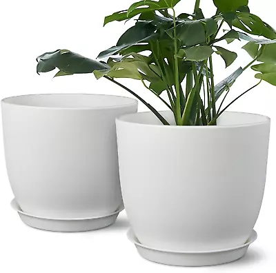 Plant Pots 8 Inch Set Of 2 Flower Pots With Multi Mesh Drainage Holes Planters • $27.78