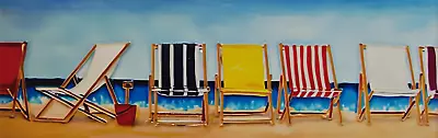 Nautical Deckchairs Tile Picture Plaque Wall Sign Tube Lined Ceramic 30x10cm • £18.90