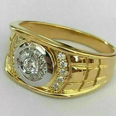 $4.10 • Buy Fashion 18K Gold Men's White Sapphire Diamond Ring Party Band Rings Size 7-13