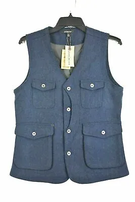Jeremiah Porter Herringbone 100% Wool Vest Mens Navy Sleeveless V-Neck • $67.31