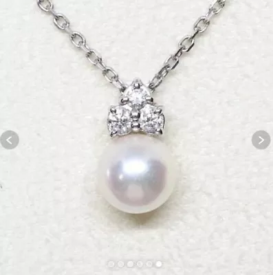 MIKIMOTO Akoya Pearl 6.5mm K18 White Gold Diamond Pendant Necklace • $687.99