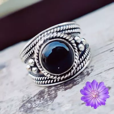 Black Onyx Gemstone 925 Silver Ring Handmade Jewelry Birthday Gift For Her • $7.35