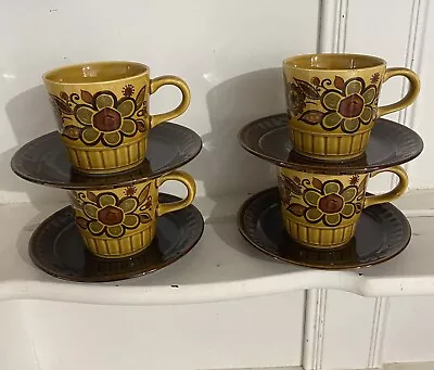 4 X Vintage Retro Royal Worcester Palissy Sierra Coffee Cups & Saucers  • £10