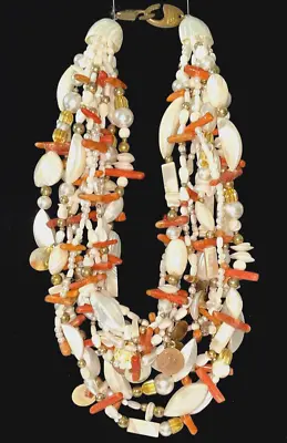 Gerda Lynggaard Necklace Multi Strand Monies Sea Shell Coral MOP Signed JCS • $149.99