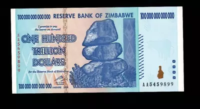 Zimbabwe 100 Trillion Dollar Banknote. Genuine UNC AA Serial Number UV Checked! • £119.95