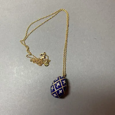 Metropolitan Museum Art Faberge Egg Blue FLEUR DE LIS Pendant Necklace • $19.99