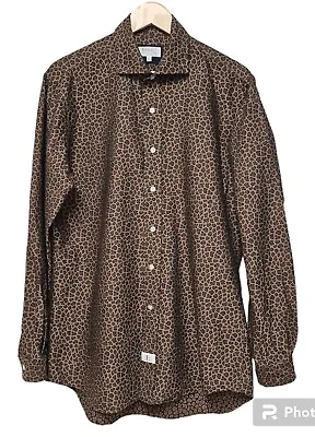 Emmett London Leopard Print 100% Cotton Slim Fit Shirt Size L Brown Black Blue • £35