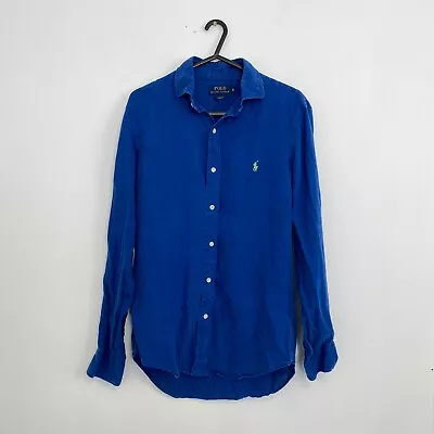 Polo Ralph Lauren Linen Shirt Long-Sleeve Mens Size S Blue Button-Up Slim Summer • £47.99