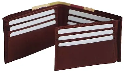 Genuine Leather Bifold Mens Wallet Credit Card ID Holder Burgundy • $7.97