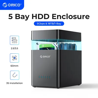 ORICO USB3.0/Type C 5Bay 3.5  SATA Hard Drive Enclosure HDD Dock Station Up 90TB • $111.99