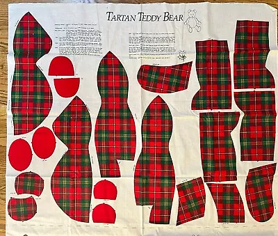 Vintage Cut And Sew Christmas Tartan Teddy Bear Craft Fabric Panel Wamsutta • $12