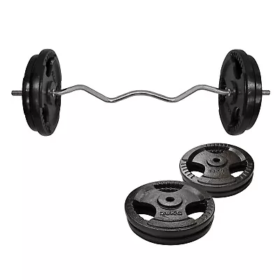 75kg Ez Grip Curl Barbell Weight Set - 120cm Curl Bar + 70kg Iron Weight Plates • $262.61