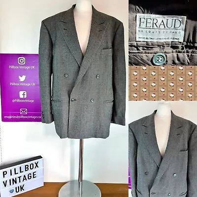 Louis Feraud Wool Blazer Jacket Size 50r Vintage 1980s Suit Jacket Grey Greige • £7.99