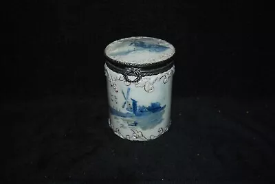 Beautiful Victorian Mt Washington Delft Blue Dresser Box Jar Vanity 1890's • $239.99