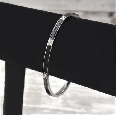 $13.99 • Buy Vintage Bracelet / Bangle - Black Enamel & Clear Gem