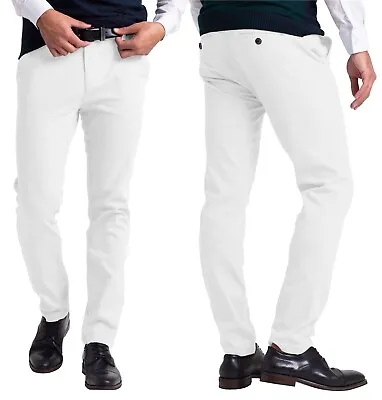 Mens Chino Slim Fit Workwear Casual Comfort Stretch Cotton Flat Front Full Pants • $20.87