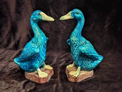 Pair Of Vintage Japan Majolica Porcelain Turquoise Duck 1950-1960 • $85