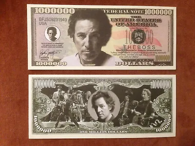 Two Bruce Springsteen One Million Dollars Doublesided Novelty Banknotes. • £1.95