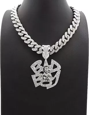 Silver Finish BAD BOY Pendant & Iced Cubic Zirconia Cuban Chain Hip Hop Necklace • $35.99