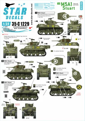 Star Decal 35-C1229 US M5A1 Stuart.75th-D-Day-Special.Normandy And France 1/35 • £9.69