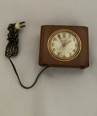 Vintage Working General Electric Alarm Clock Art Deco Wood Block 7H162 USA • $25