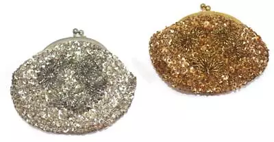 2 Vintage Coin Purses Change Purses ~ Silver & Gold Beads & Sequins • $14.95