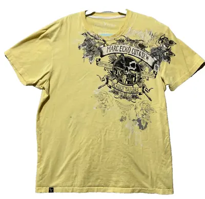 Vtg Y2k MARC ECKO CUT & SEW T Shirt Yellow Double Graphic Affliction Large • $19.68
