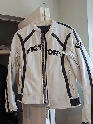 Womens White Victory Branded Motorcycle Jacket • $100