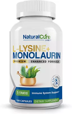 Natural Cure Labs L-Lysine + Monolaurin 600mg 1:1 Ratio 100 Capsules  • $39.99