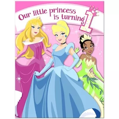 Twelve 8 Count Package Of Disney Princess 1st Birthday Invitations With Envelope • $15.60