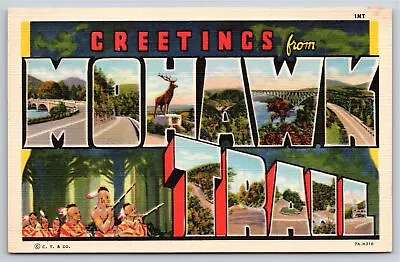 Mohawk Trail~Indians & Letter Views~Large Letter Vintage Linen Postcard • $3.70