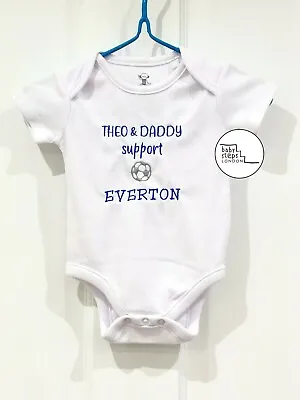 Personalised Embroidered Name Everton Football Team Supporter Bodysuit Baby Gift • £6.98