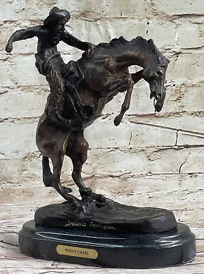 Frederic Remington Cowboy On Horse Rod Statue Figurine Bronze Sculpture Statue • $149.50