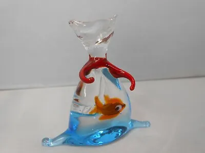 Murano Art Glass Miniature Cat W/Fish Belly Controlled Bubble Hand Blown • $59