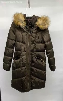 Vince Camuto Womens Green Long Sleeve Winter Parka Jacket Coat Size M W/Fur • $25.99