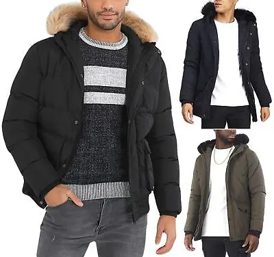 £27.94 • Buy Mens Padded Jacket Winter Warm Puffer Faux Fur Parka Hooded Coat Top BRAVE SOUL